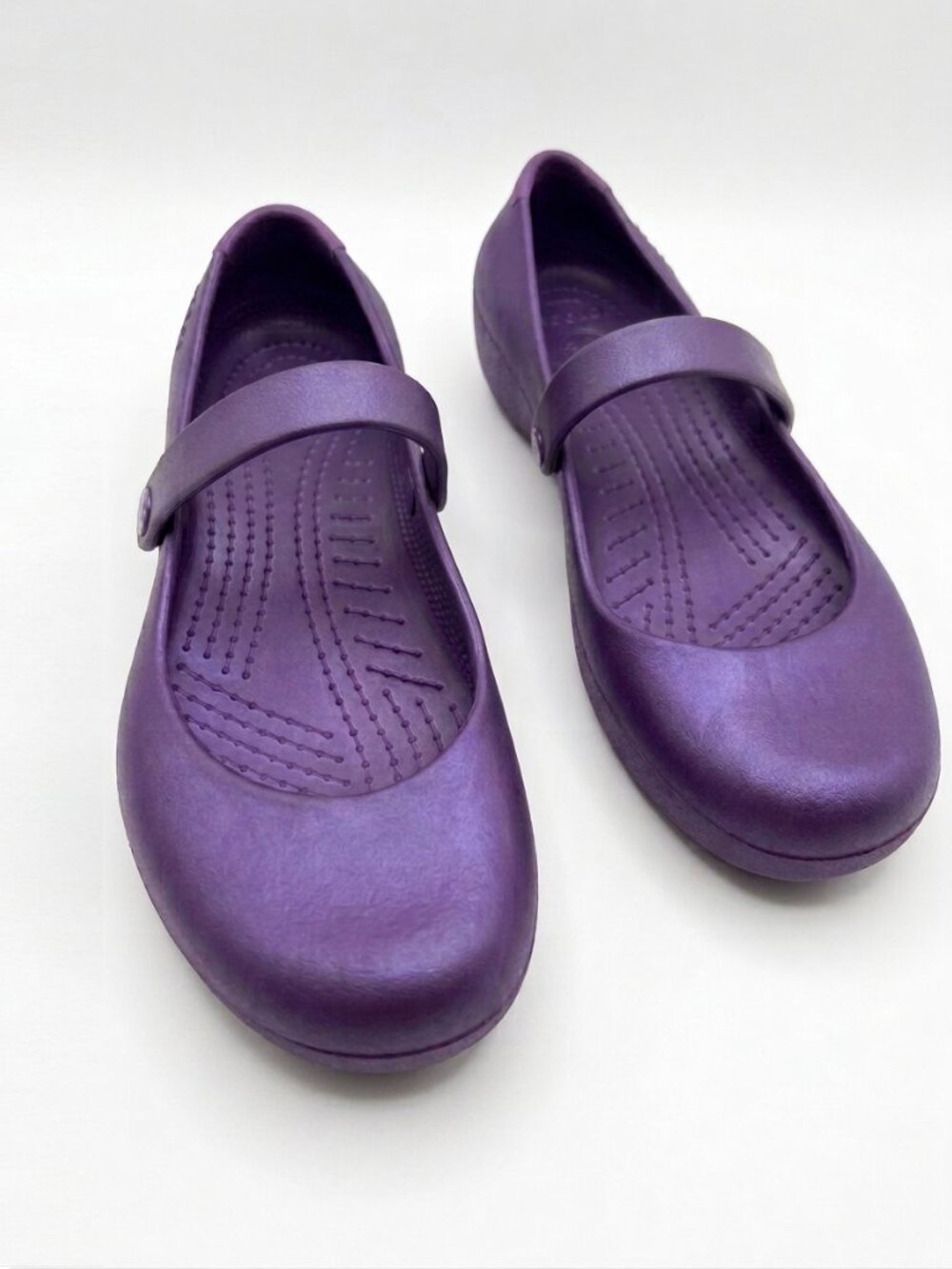 💜 Crocs Classic "Alice" Mary Jane Flats - Metallic Purple